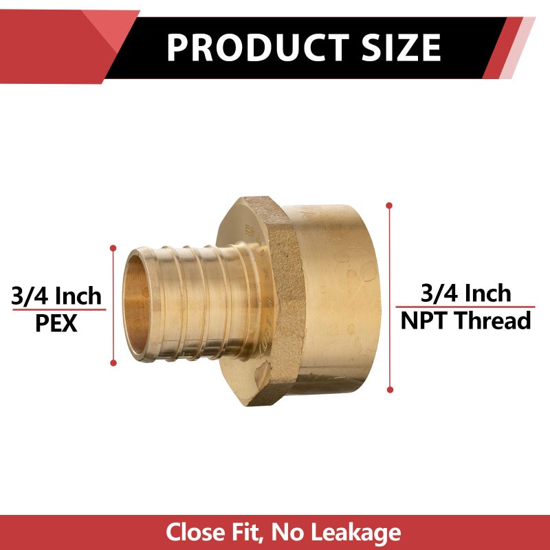 EFIELD 10-Pack EFIELD Barb Crimp Pex 3/4" x 3/4" Female NPT Thread Adapter Brass Fitting, ASTM F1807,(PEX1807043) - Image 2
